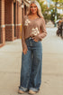 Layered Daisy Applique Patchwork V Neck Long Sleeve Top